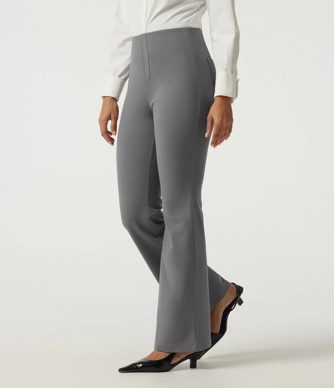 High Waisted Flare Fleece Work Trousers with Pockets