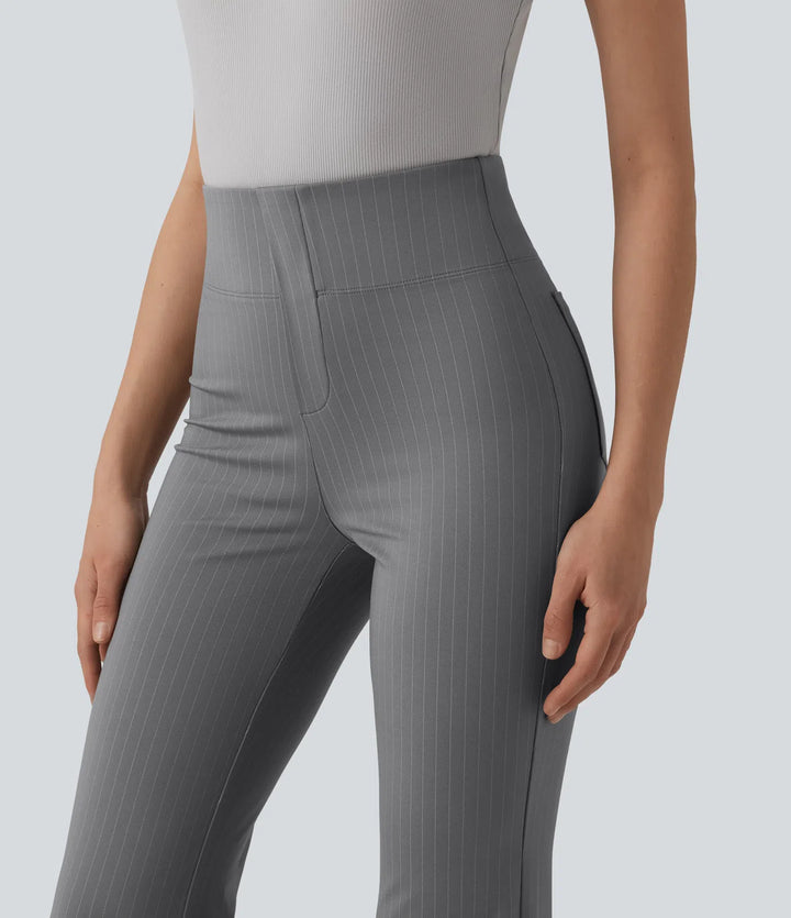 High Waisted Stripe Flare Work Trousers with Pockets