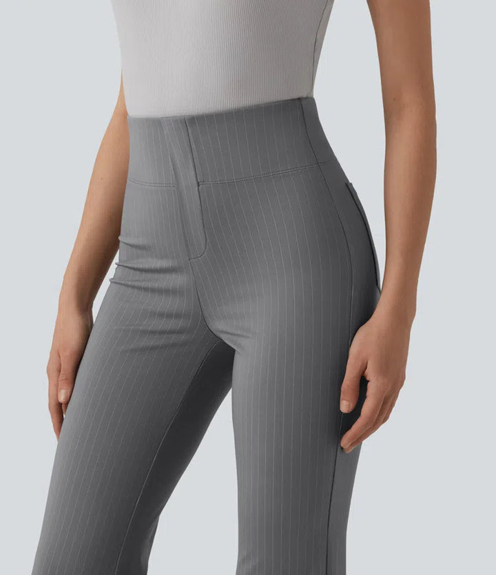 High Waisted Stripe Flare Work Trousers with Pockets