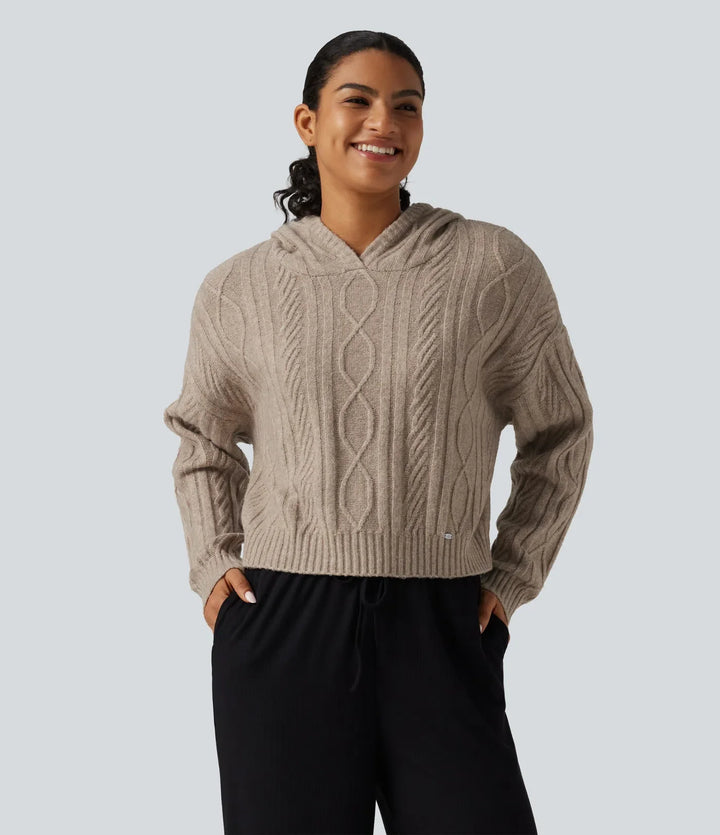Cable Knit Hooded Long Sleeve Lounge Jumper