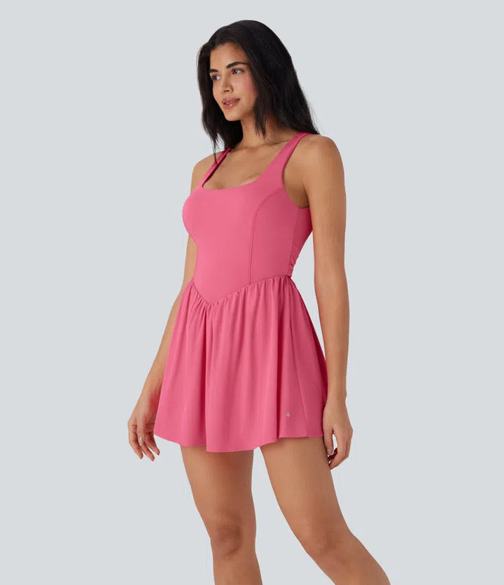Breezeful Backless Tie Back 2-in-1 Quick Dry Mini Dance Active Dress with Side Pocket-Easy Peezy Edition