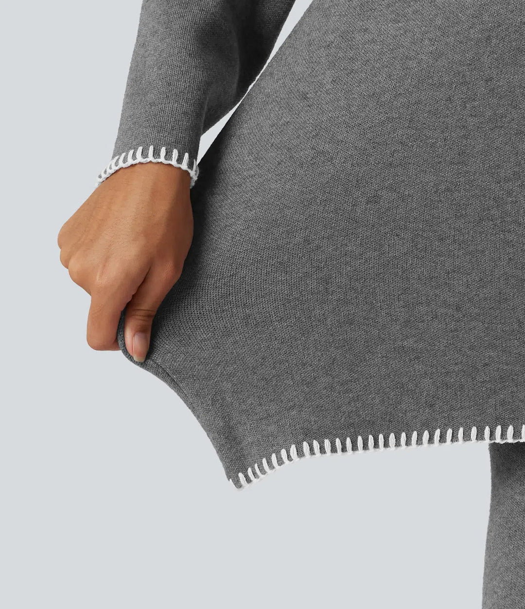 Stand Collar Long Sleeve Crochet Work Jumper