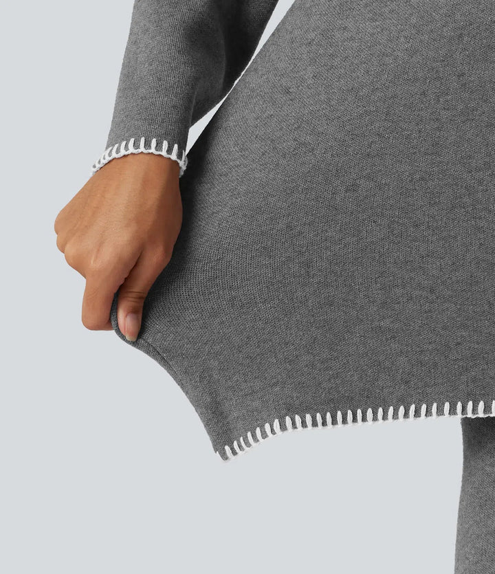 Stand Collar Long Sleeve Crochet Work Jumper