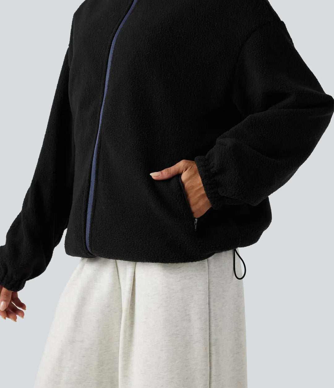 Reversible High Neck Long Sleeve Zipper Fleece Hiking Jacket with Pockets (Two Looks in One)
