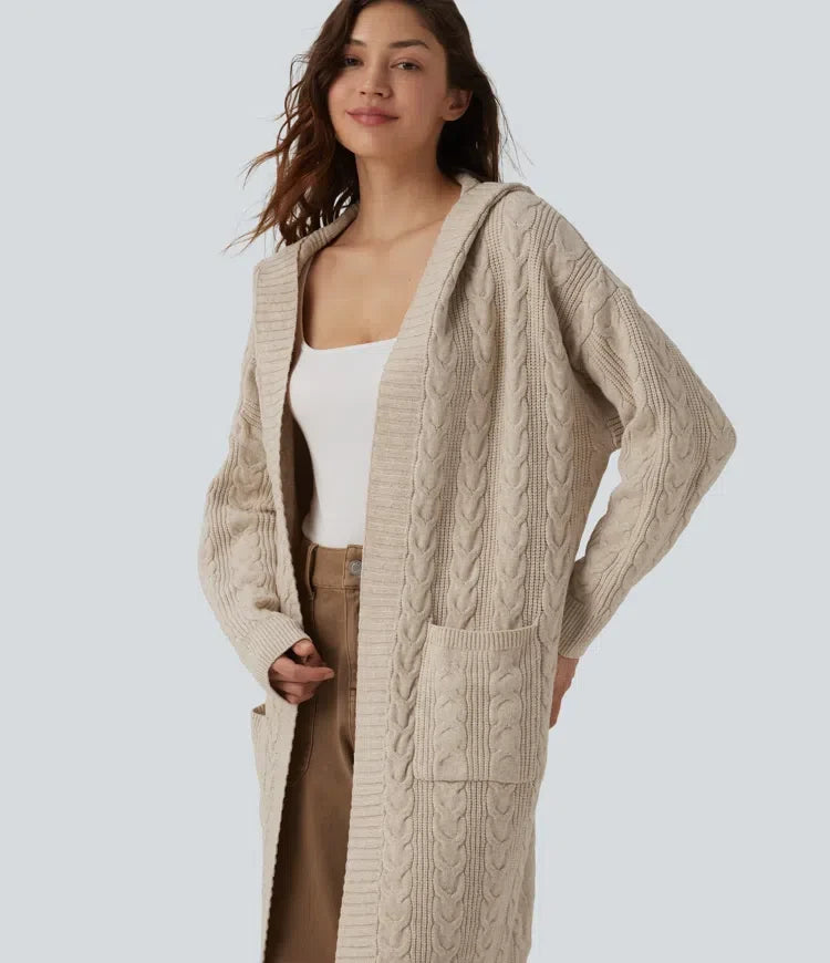 Hooded Long Sleeve Longline Casual Cardigan with Pockets
