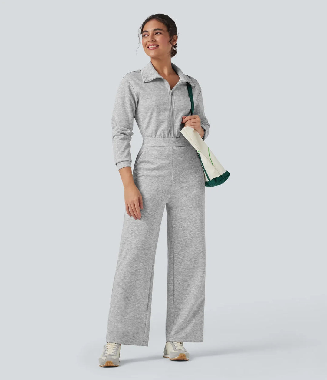 Lapel Zip Long Sleeve Casual Jumpsuit with Pockets-Easy Peezy
