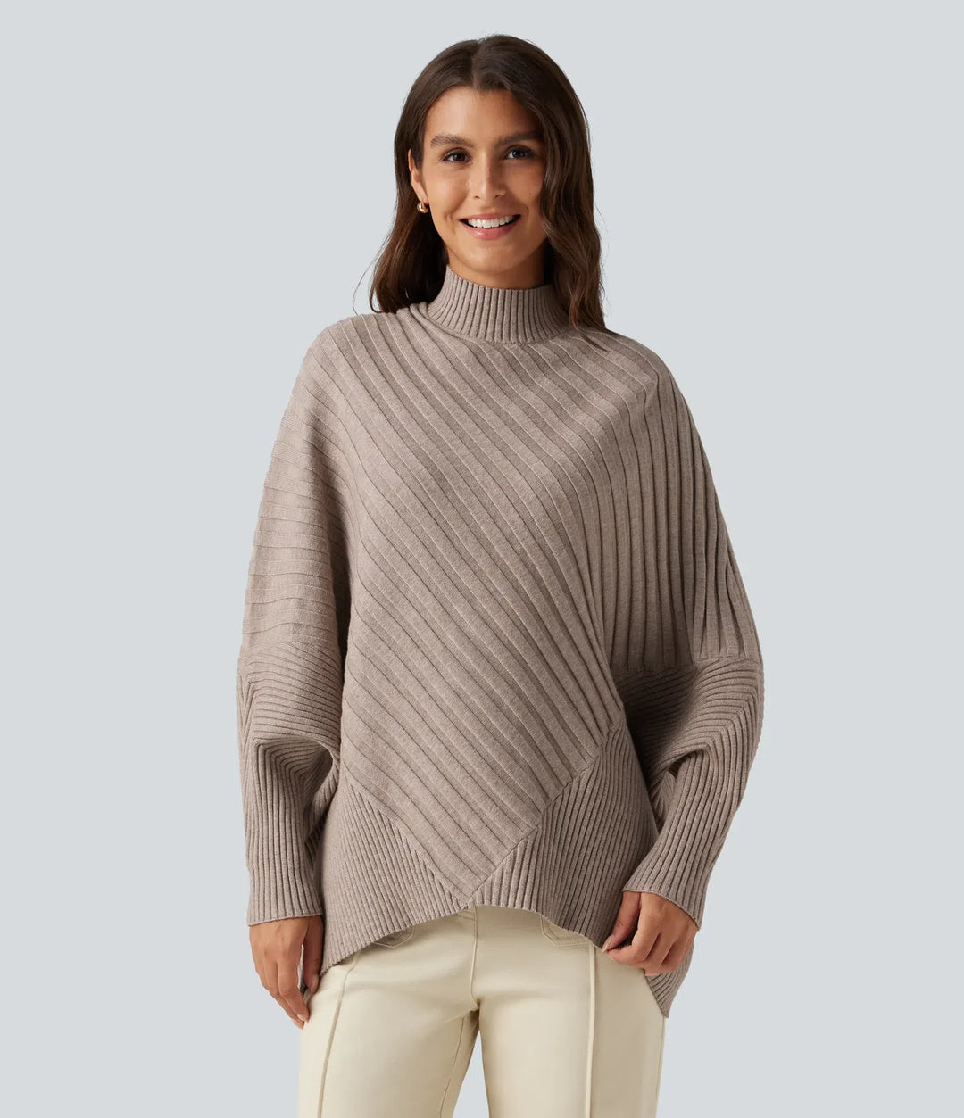High Neck Batwing Long Sleeve Oversized Casual Jumper
