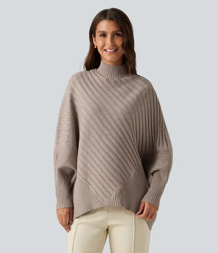 High Neck Batwing Long Sleeve Oversized Casual Jumper