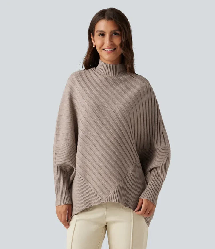 High Neck Batwing Long Sleeve Oversized Casual Jumper