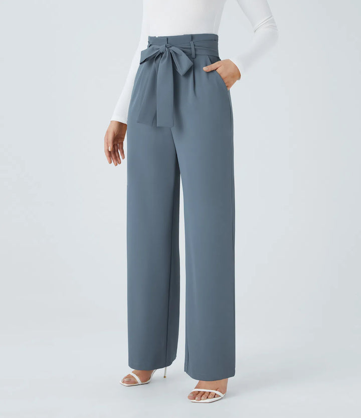Halara Flex Paper Bag High Waisted Belted Pocket Wide Leg Work Trousers