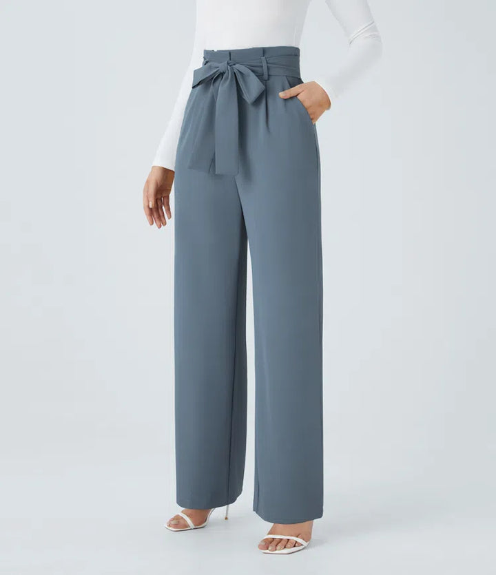 Halara Flex Paper Bag High Waisted Belted Pocket Wide Leg Work Trousers