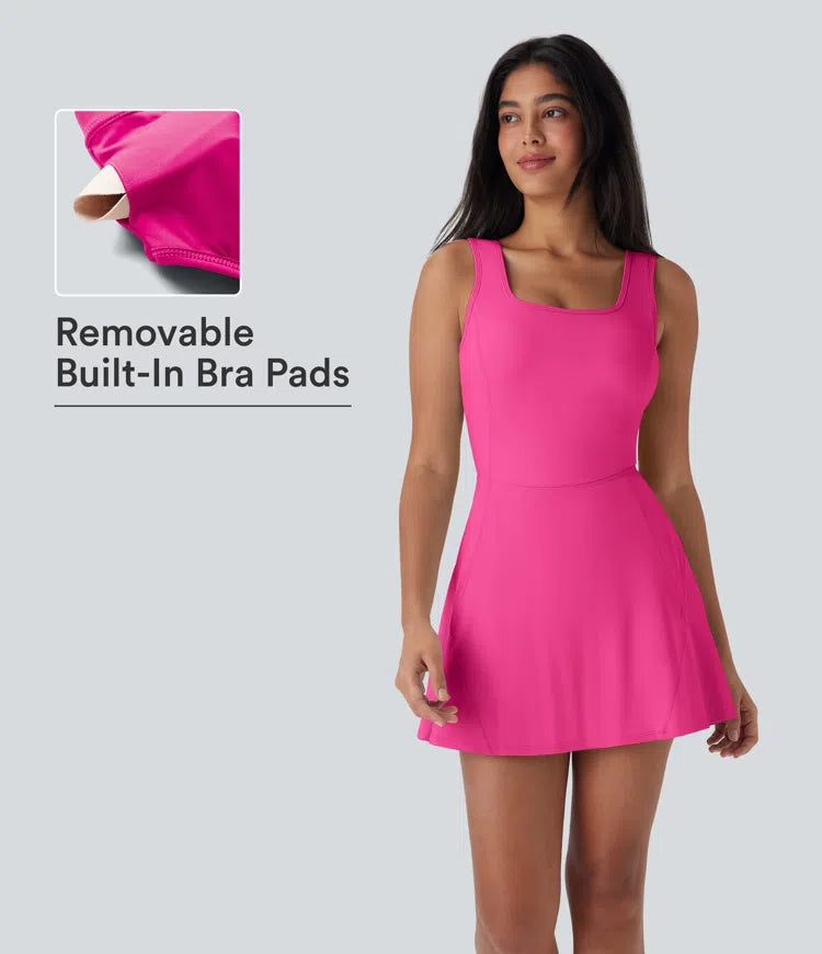 SoftlyZero Airy U Neck 2-in-1 Pocket Mini InstantCool Dance Active Dress-Easy Peezy