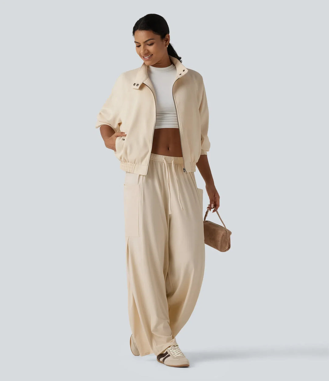 Mock Neck Long Sleeve Casual Jacket with Pockets