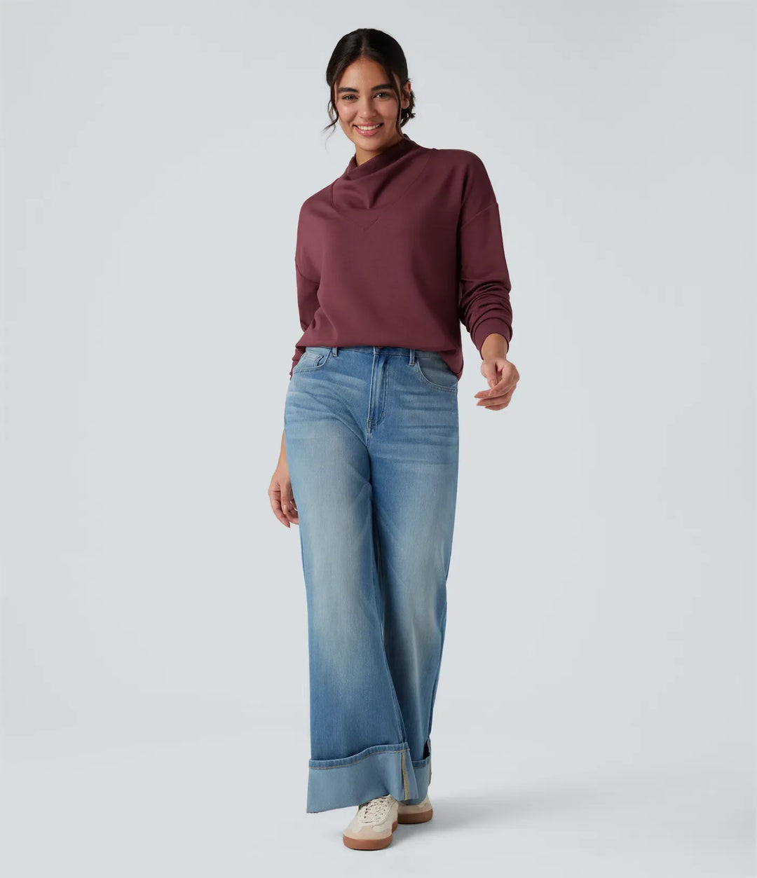 SpacerTek Cowl Neck Long Sleeve Casual Sweatshirt