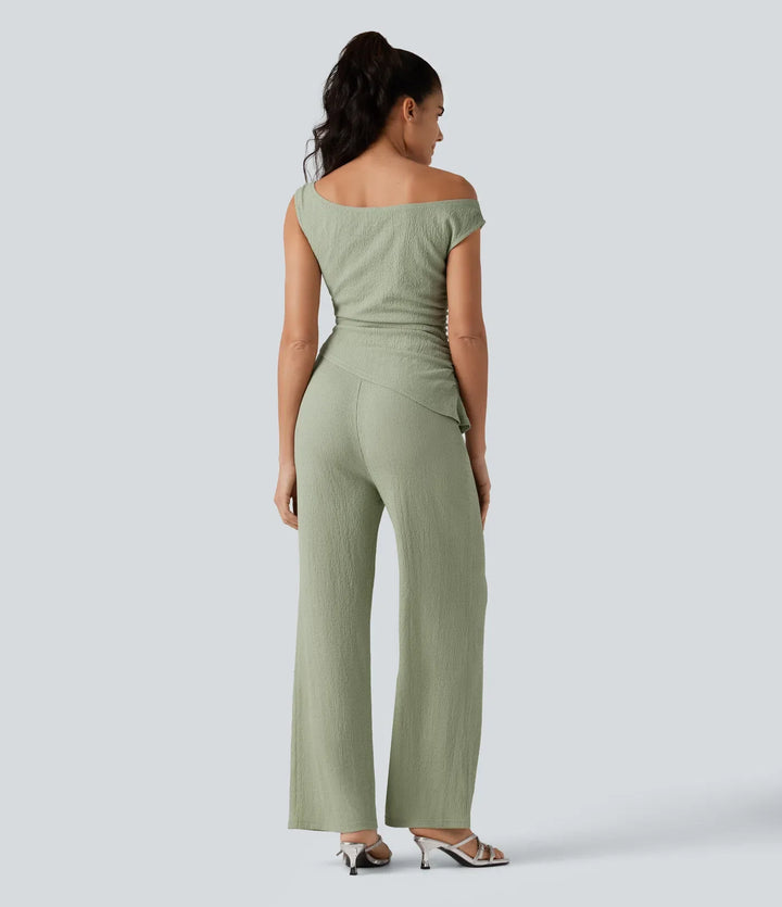 Off Shoulder Built-in Bra Casual Jumpsuit-Easy Peezy Edition