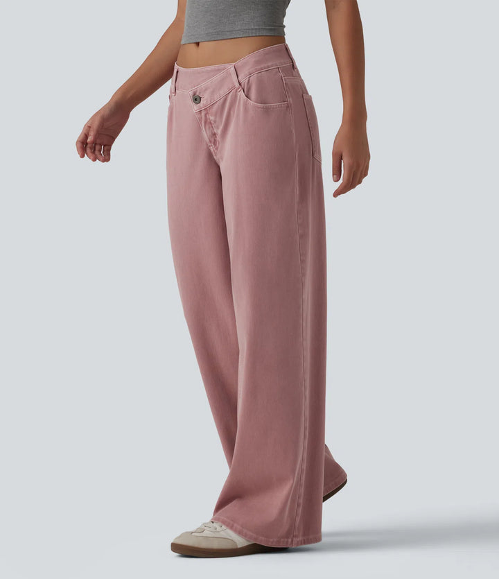 Halara Flex Asymmetric Low Rise Wide Leg colourful Casual Jeans with Pockets