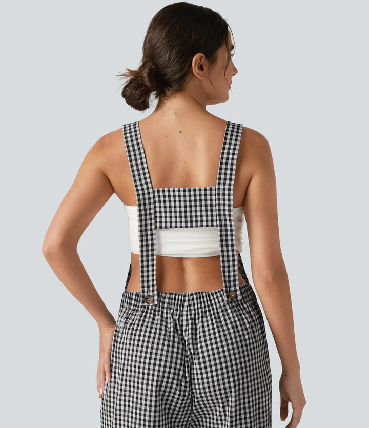 Adjustable Straps Gingham Casual Baggy Overalls with Pockets-Easy Peezy