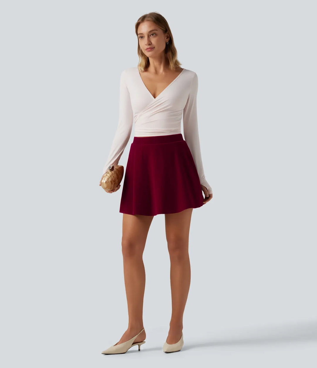 High Waisted A-Line Velvet Party Mini Skirt with Pockets