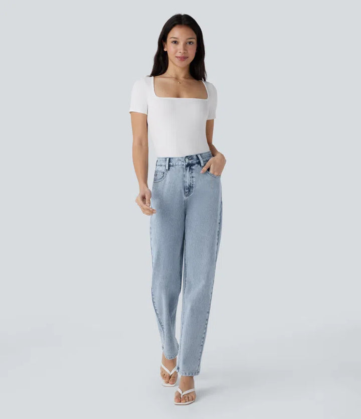 Halara Flex High Waisted Zipper Pockets Straight Leg Casual Jeans
