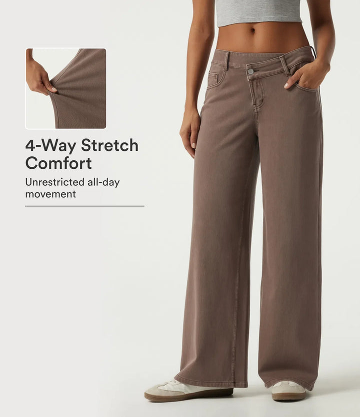 Halara Flex Low Rise Asymmetric Wide Leg Colorful Casual Jeans with Pockets