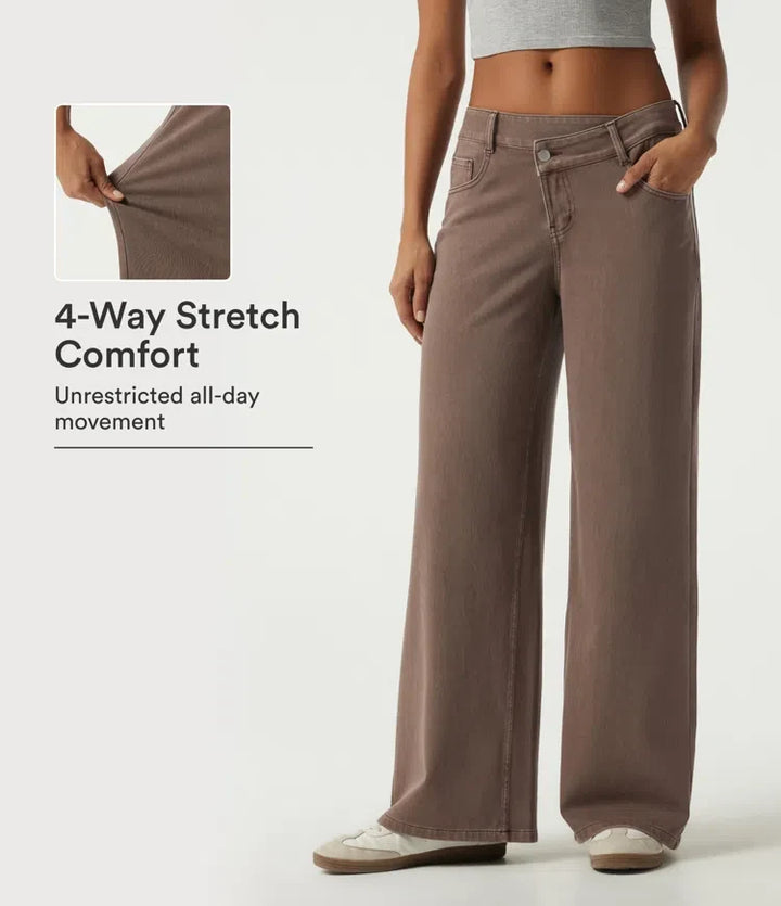 Halara Flex Low Rise Asymmetric Wide Leg Colorful Casual Jeans with Pockets