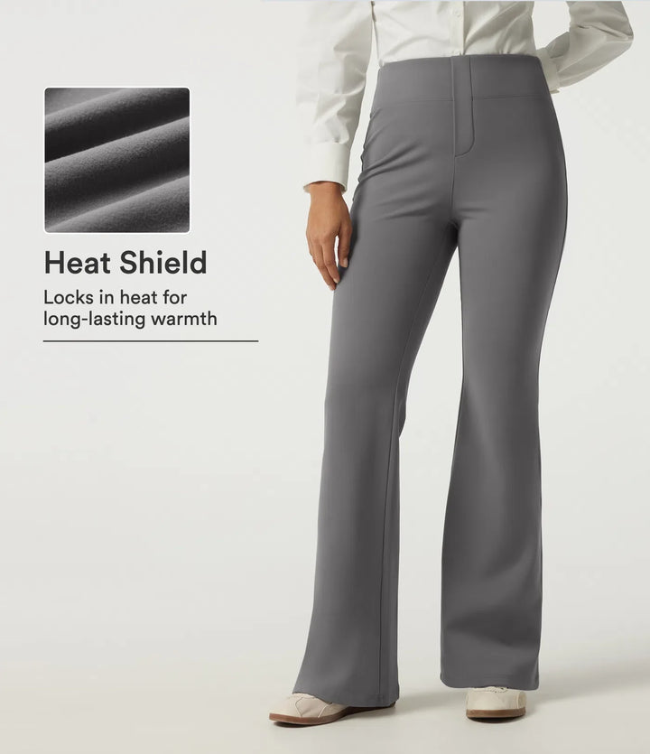 High Waisted Flare Fleece Work Trousers with Pockets