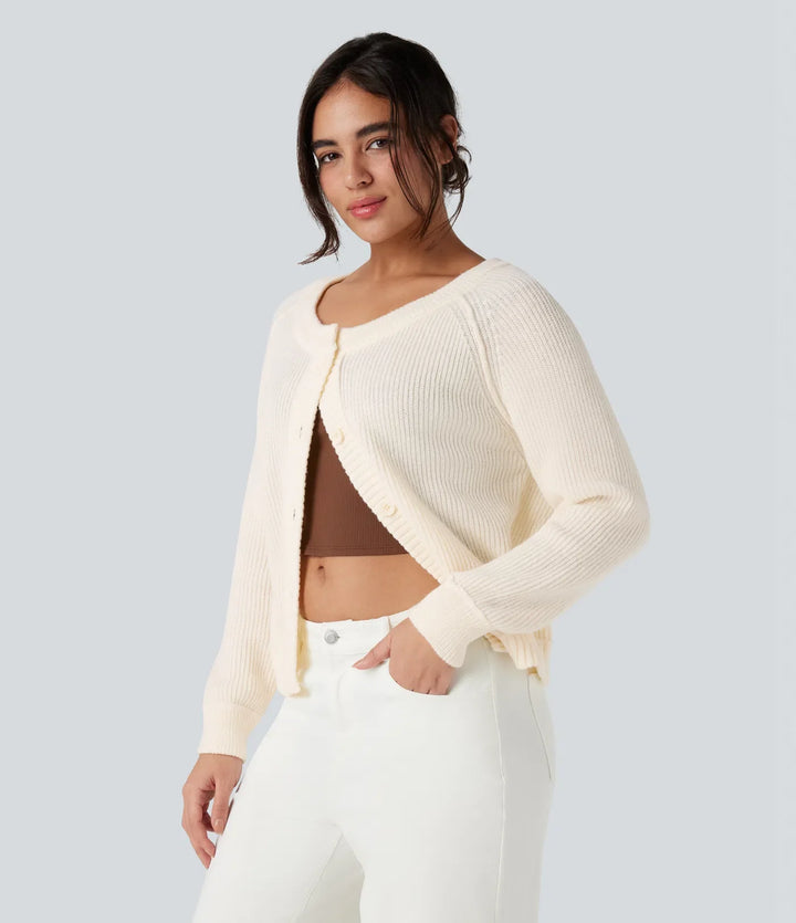 Round Neck Long Sleeve Casual Cardigan