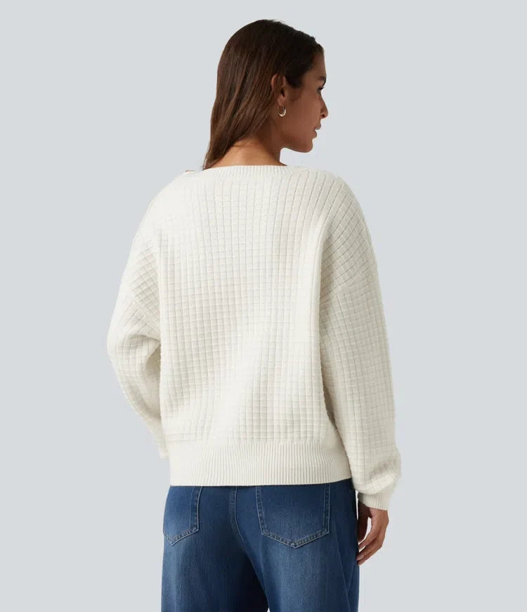 Round Neck Dropped Shoulder Long Sleeve Casual Jumper
