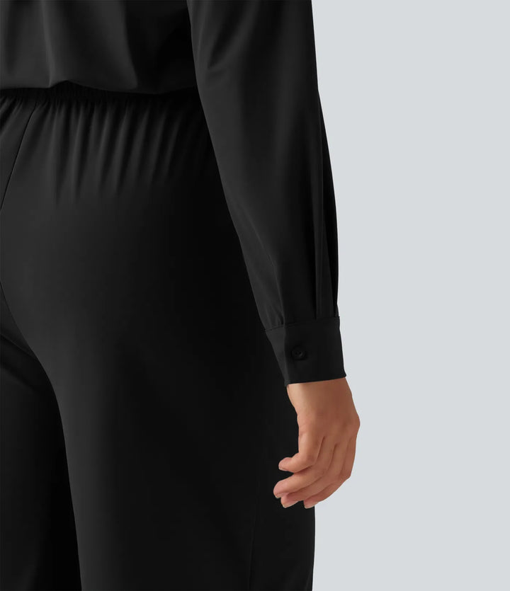 Long Sleeve Straight Leg Work Shirt Jumpsuit with Pockets-Easy Peezy Edition