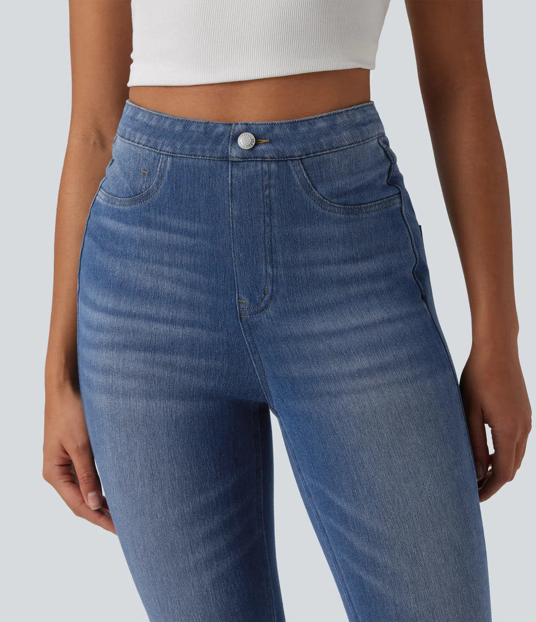 Halara Flex High Waisted Tummy Control Denim Casual Leggings with Pockets