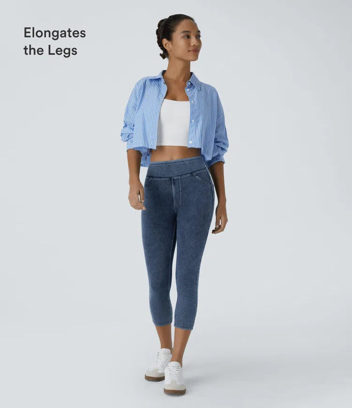 Halara Flex High Waisted Pocket Denim Capri Casual Leggings