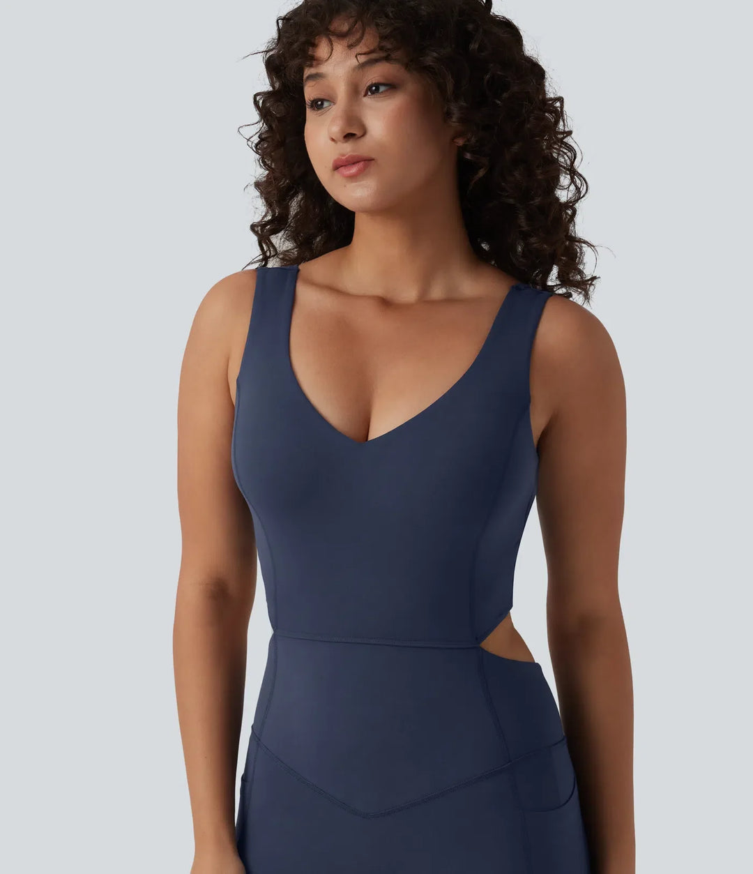Halara UltraSculpt V Neck Tummy Control Butt Lifting Workout Jumpsuit with Pockets-Easy Peezy Edition