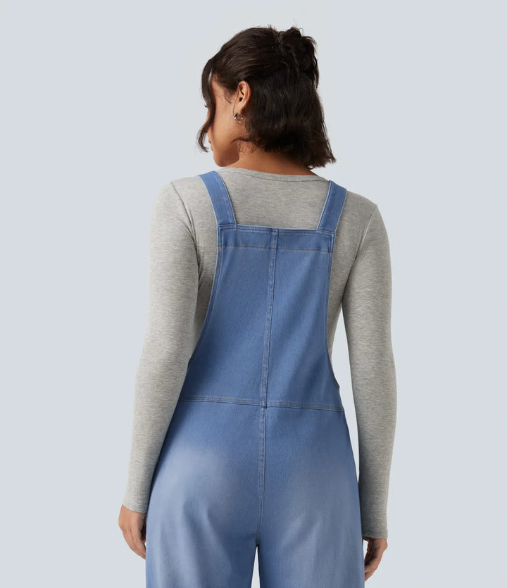 Halara Flex V Neck Sleeveless Barrel Leg Denim Casual Overalls with Pockets