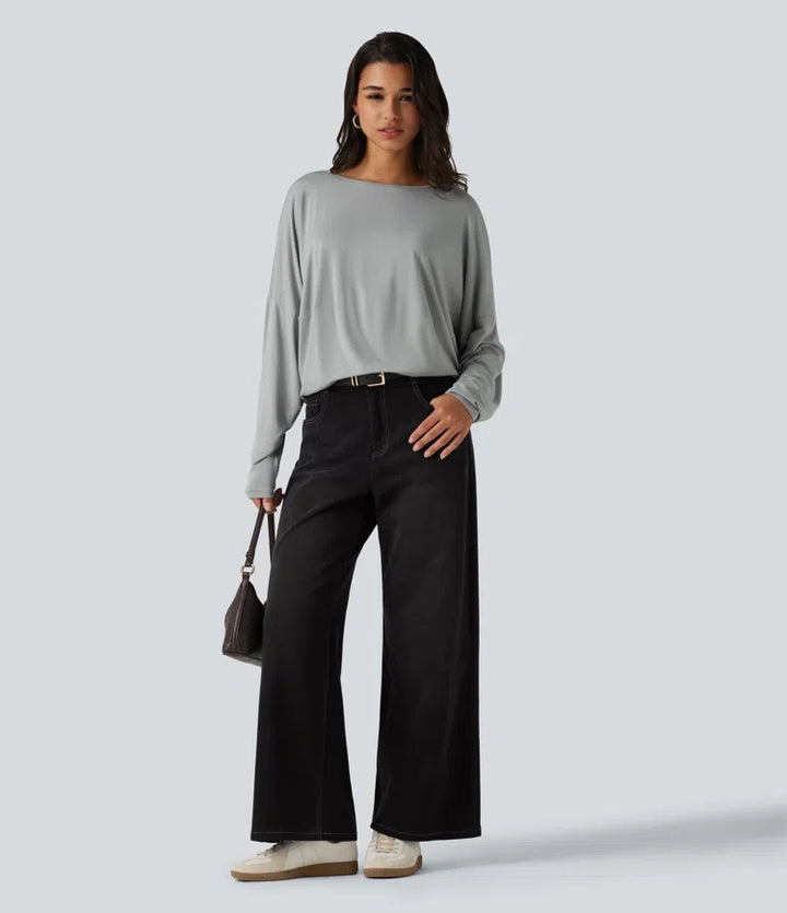 Round Neck Long Sleeve Relaxed Casual Top