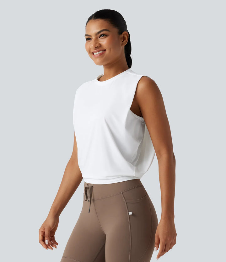Round Neck InstantCool Cropped Yoga Tank Top-UPF50+