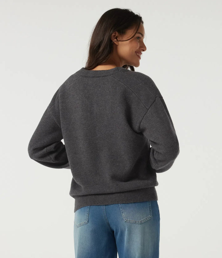 V Neck Dropped Shoulder Long Sleeve 2-in-1 Casual Jumper