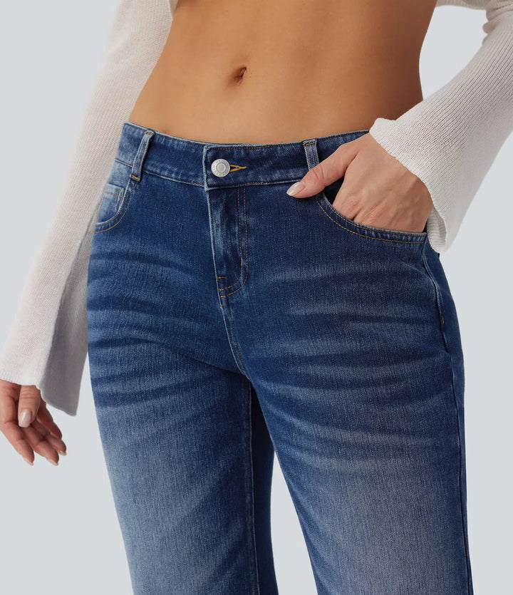 Halara Flex Low Rise Flared Washed Casual Jeans with Pockets