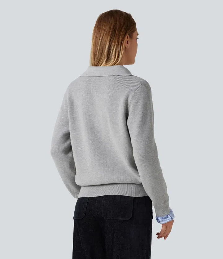 Collared V Neck Long Sleeve 2-in-1 Work Jumper