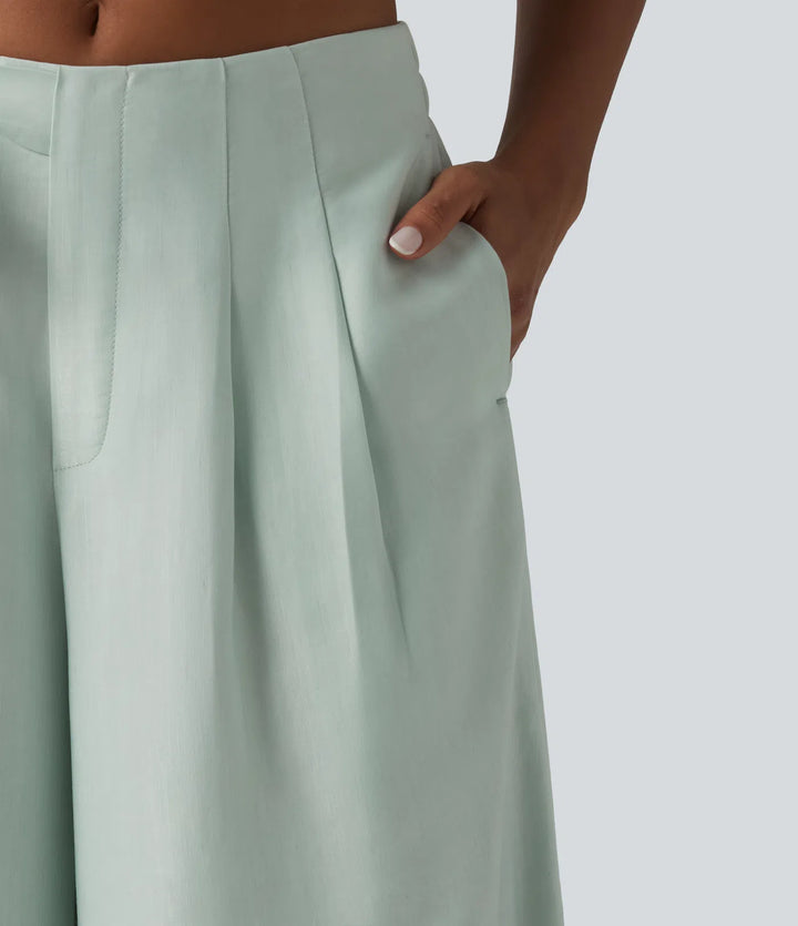 High Waisted Tie Side Baggy Linen-Blend trousers with Pockets