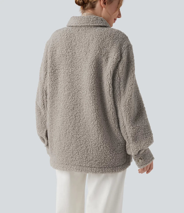 Long Sleeve Casual Sherpa Jacket with Pockets
