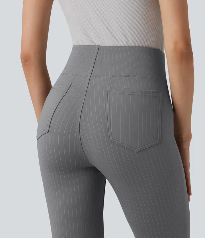 High Waisted Stripe Flare Work Trousers with Pockets