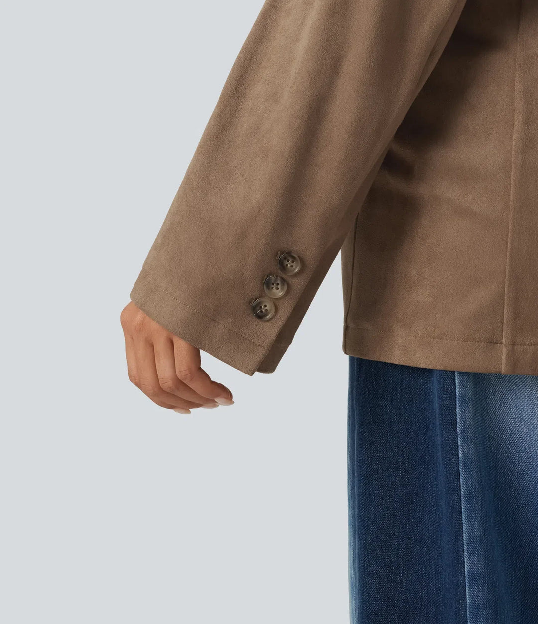 Notched Collar Long Sleeve Suede Casual Blazer with Pockets