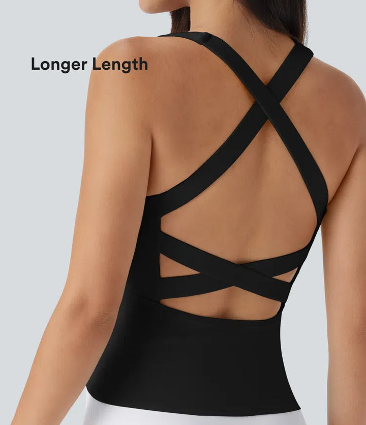SoftlyZero Airy Square Neck Cropped InstantCool Running Tank Top-Longer Length
