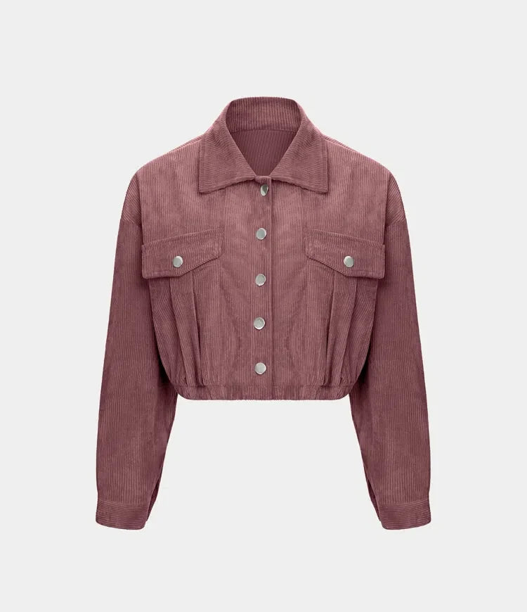 Pocket Cropped Corduroy Casual Jacket