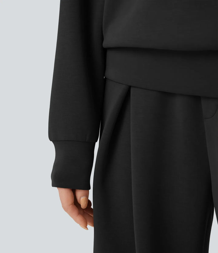 SpacerTek Rounded Neckline Long Sleeve Crossover Back Casual Sweatshirt