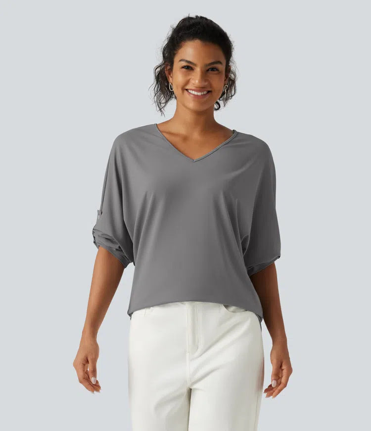 V Neck Long Sleeve Work Blouse