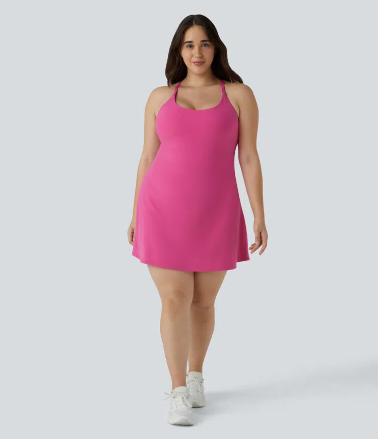 Everyday Softlyzero Plush Backless 2-in-1 Flare Workout Plus Size Dress-Wannabe-Easy Peezy
