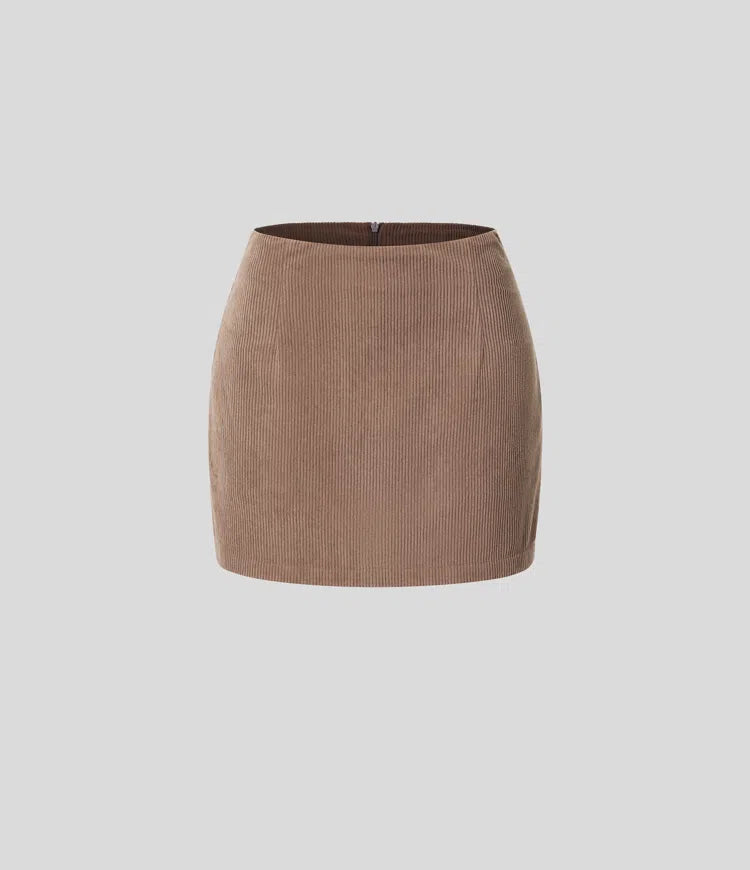 High Waisted 2-in-1 A Line Mini Corduroy Casual Skirt