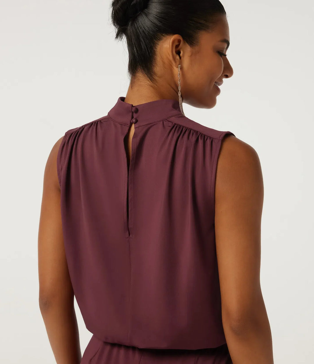 Mock Neck Sleeveless Flare Keyhole Back Party Jumpsuit with Pockets - Easy Peezy Edition