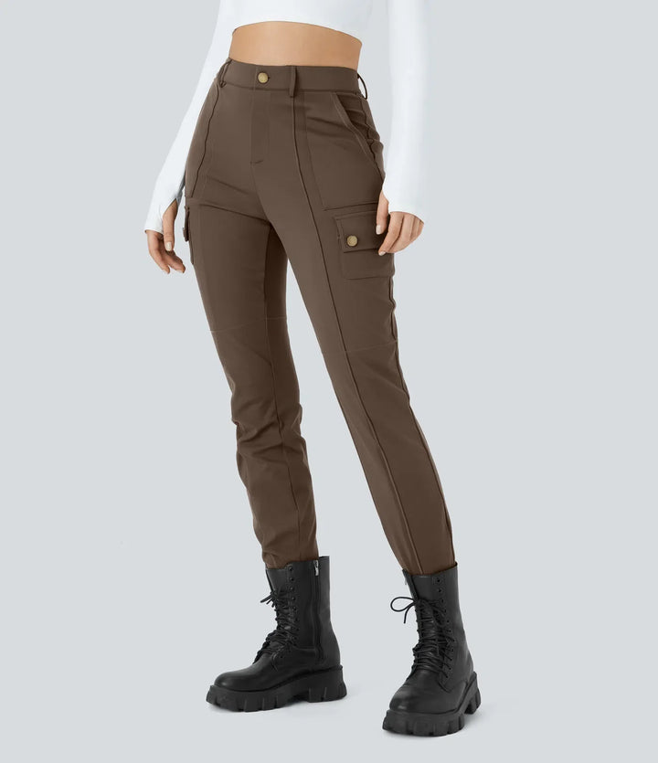 DayStretch High Waisted Zipper Pockets Solid Skinny Cargo Trousers